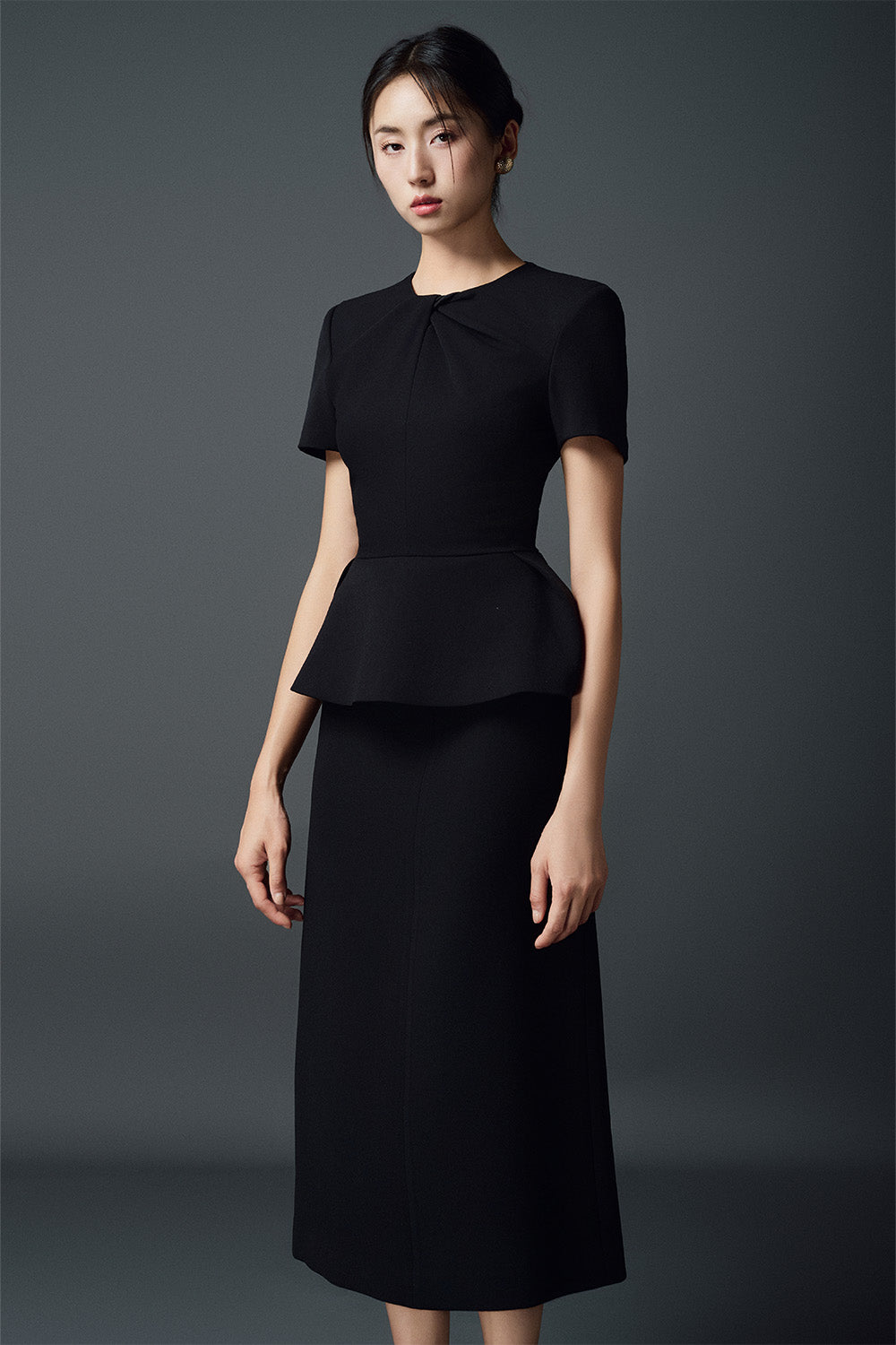 Maisie Peplum Round Neck Polycotton Top