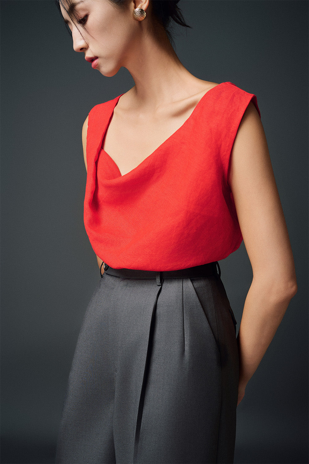 Sage Straight Asymmetric Neck Linen Top