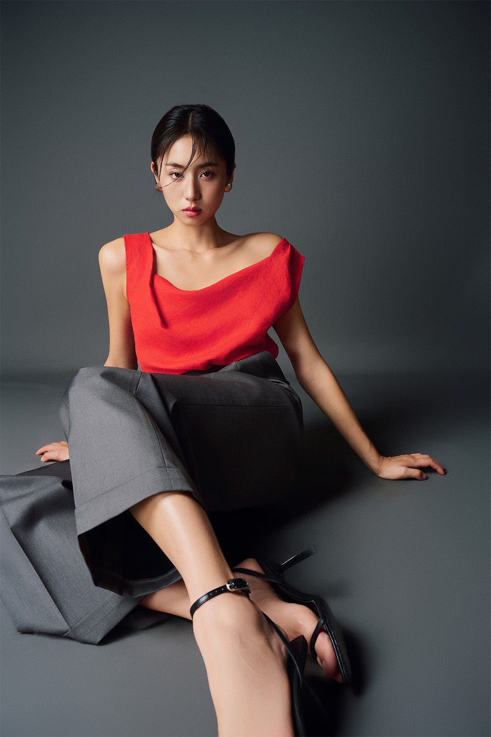 Sage Straight Asymmetric Neck Linen Top