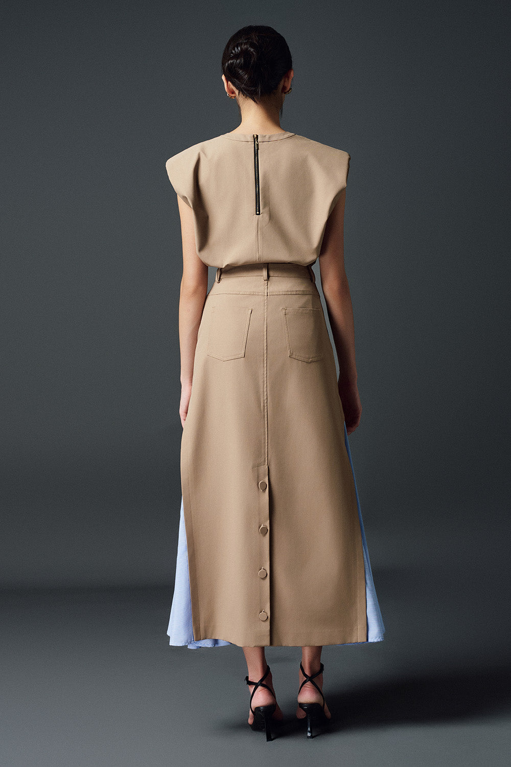 Lavender Gored High Waist Khaki Midi Skirt