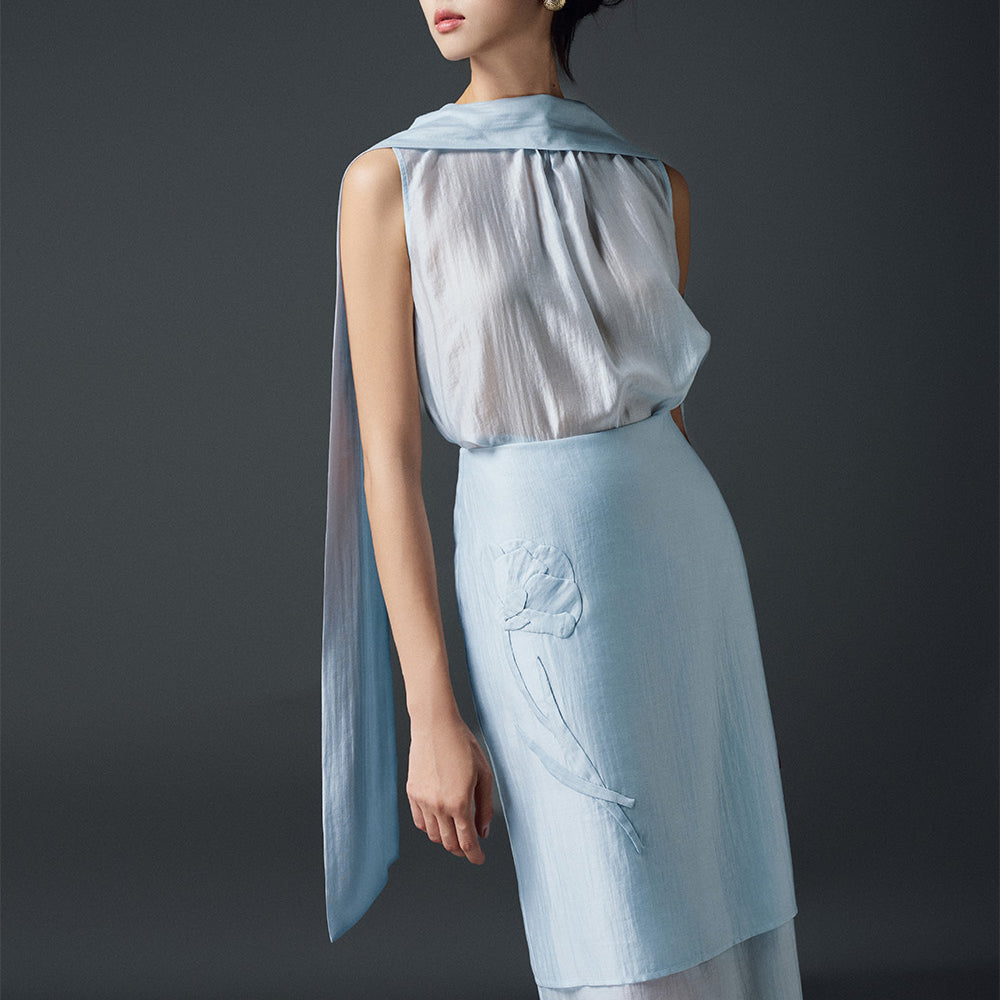 Vinca Straight Scarf Neck Chiffon Top