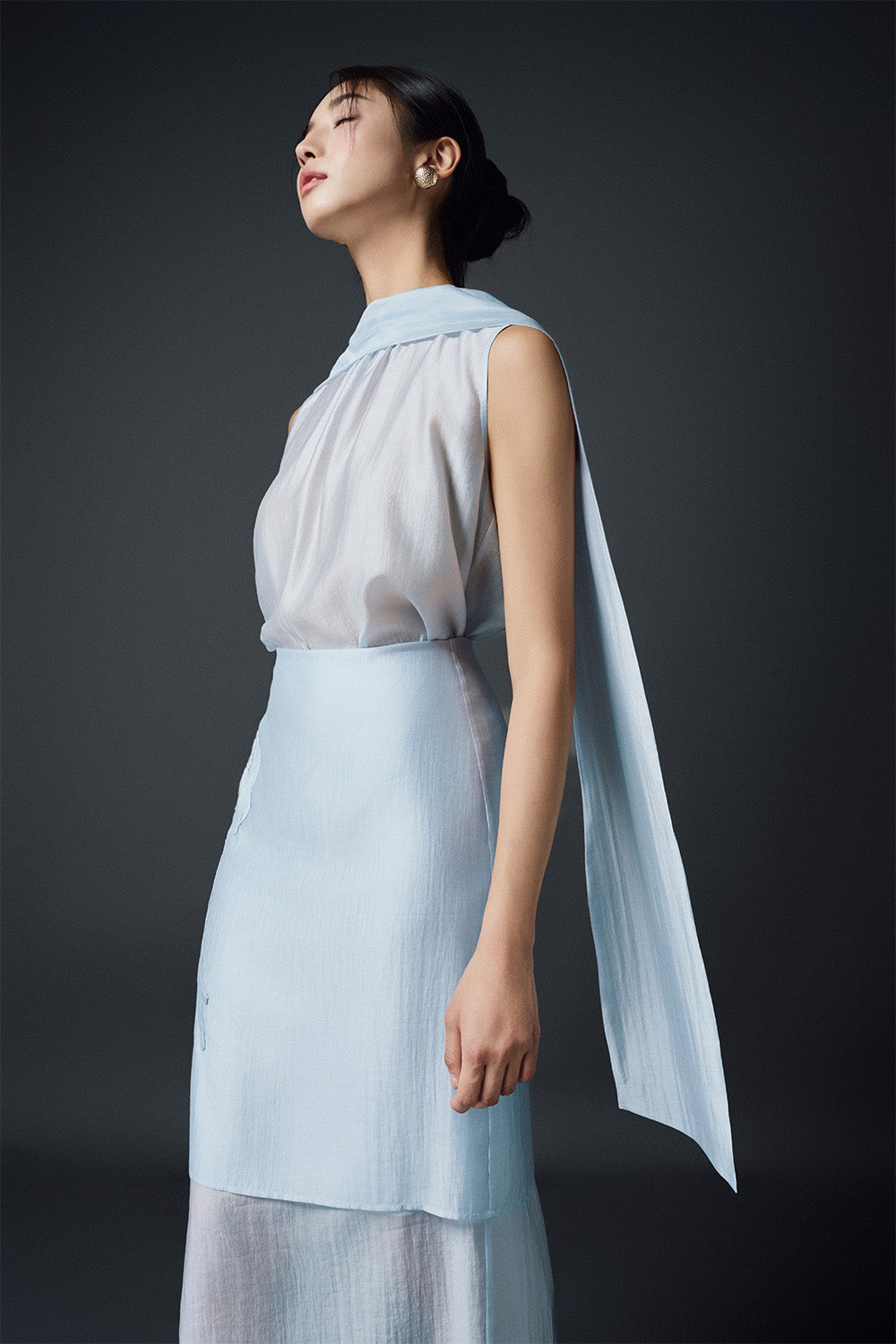 Vinca Straight Scarf Neck Chiffon Top