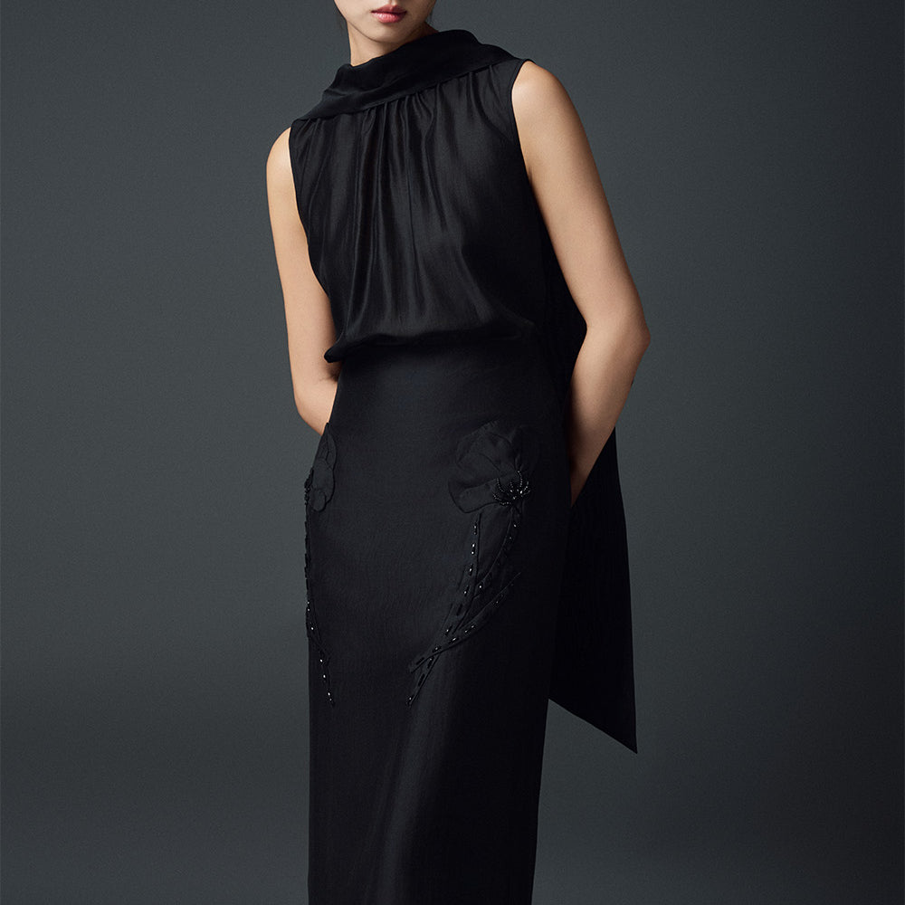 Zinnia Layered Back Slit Chiffon Ankle Length Skirt