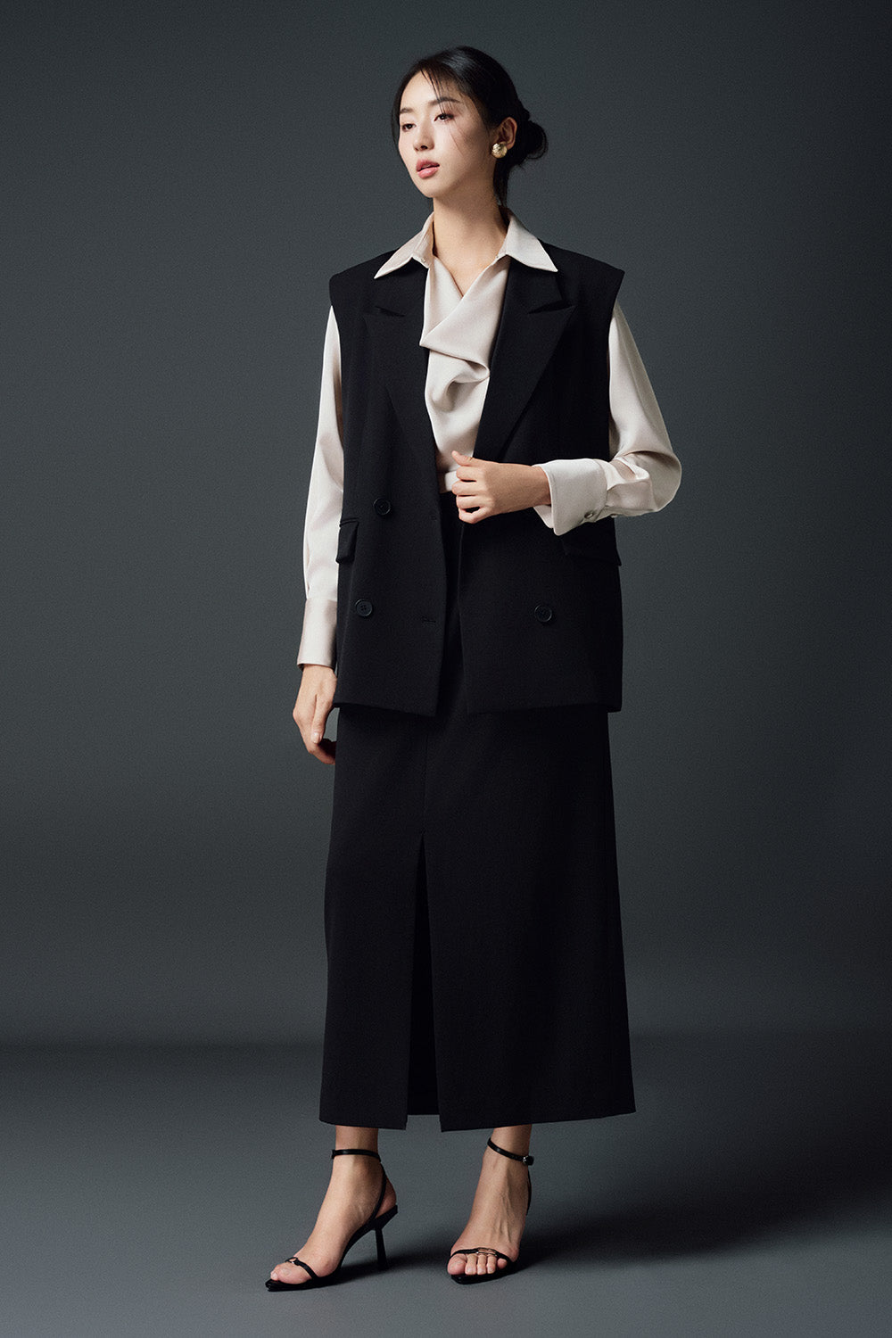 Lorie Slit Side Pocket Polycotton Midi Skirt