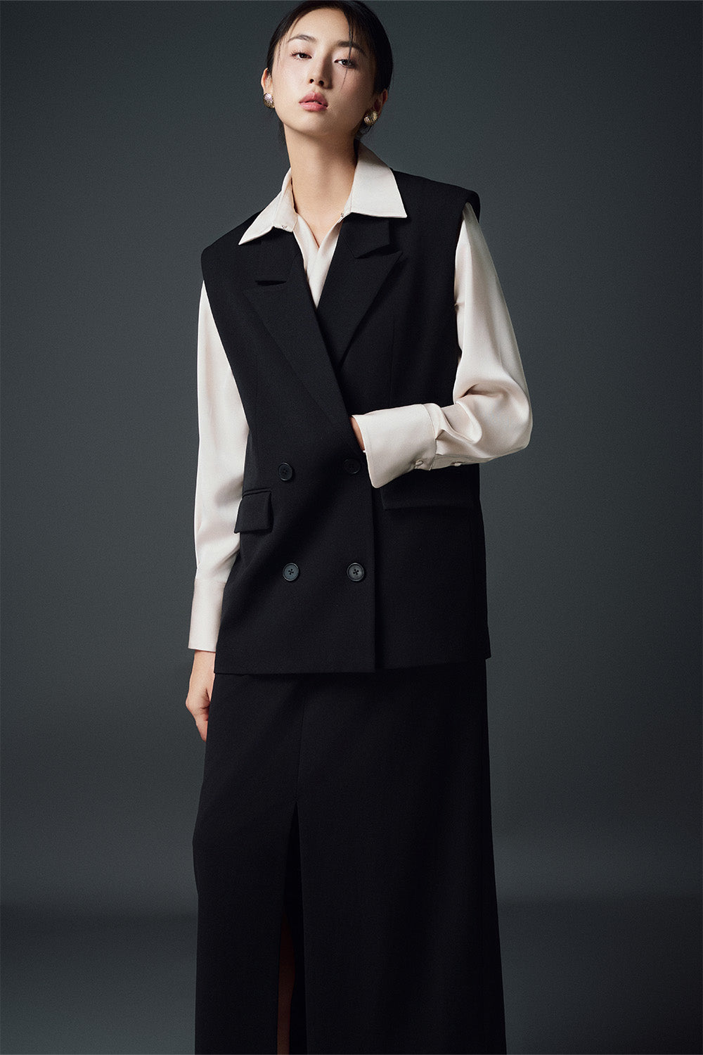 Lorie Slit Side Pocket Polycotton Midi Skirt