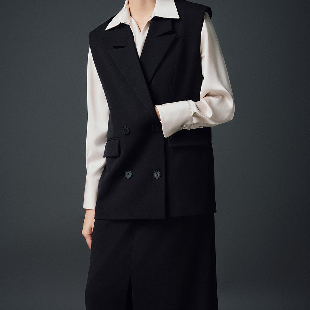 Double Straight Double Breasted Polycotton Blazer