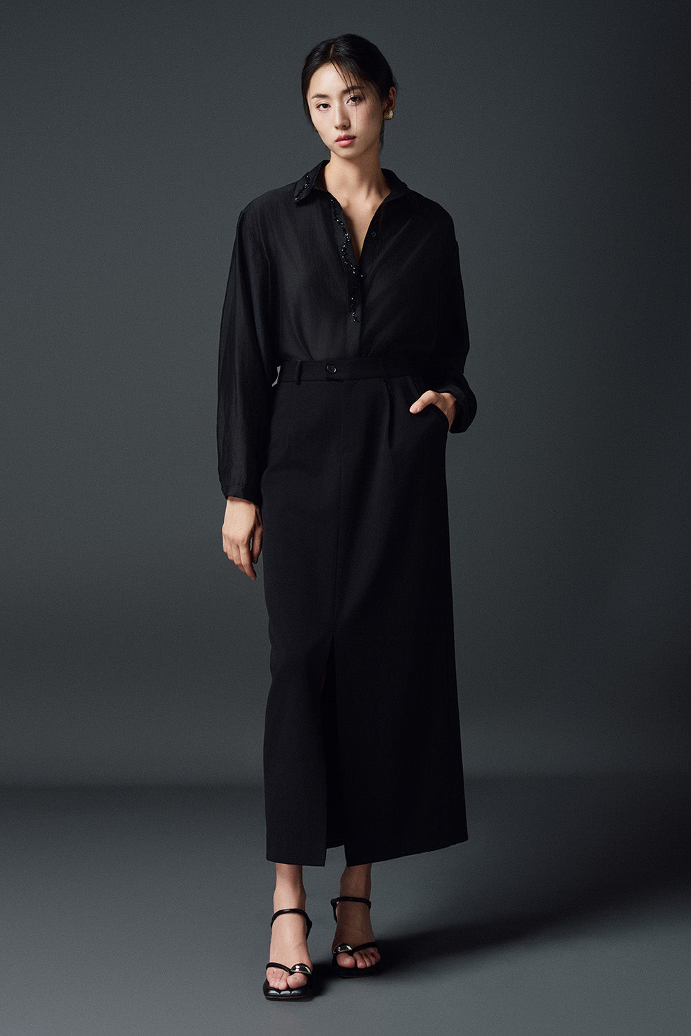 Lorie Slit Side Pocket Polycotton Midi Skirt