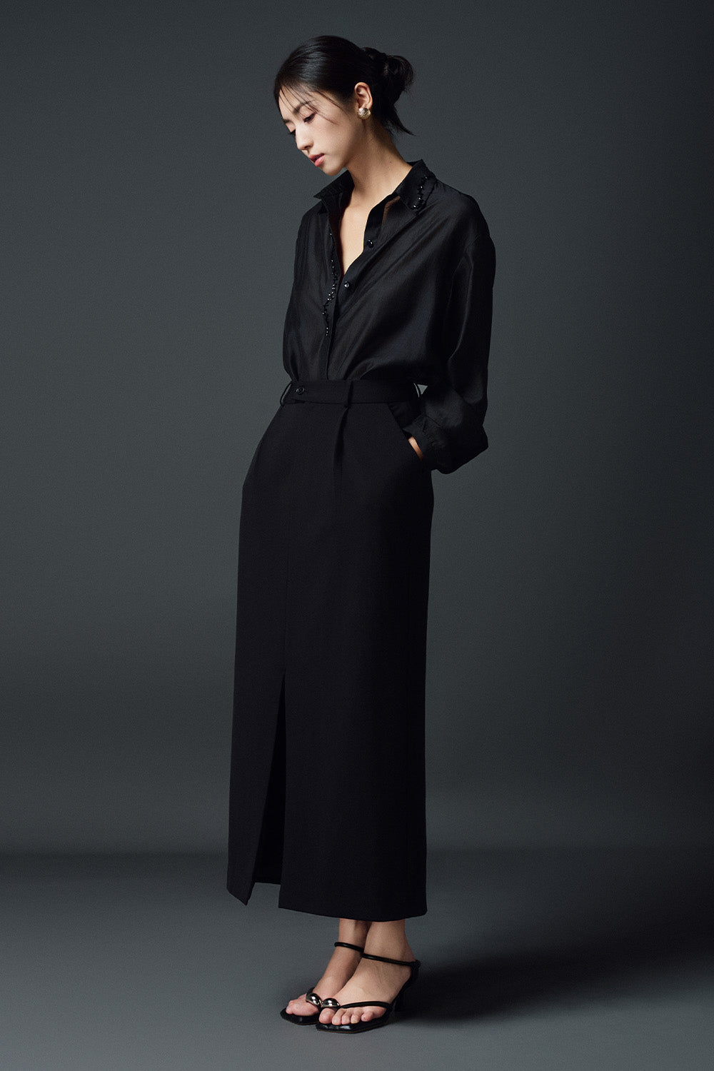 Lorie Slit Side Pocket Polycotton Midi Skirt