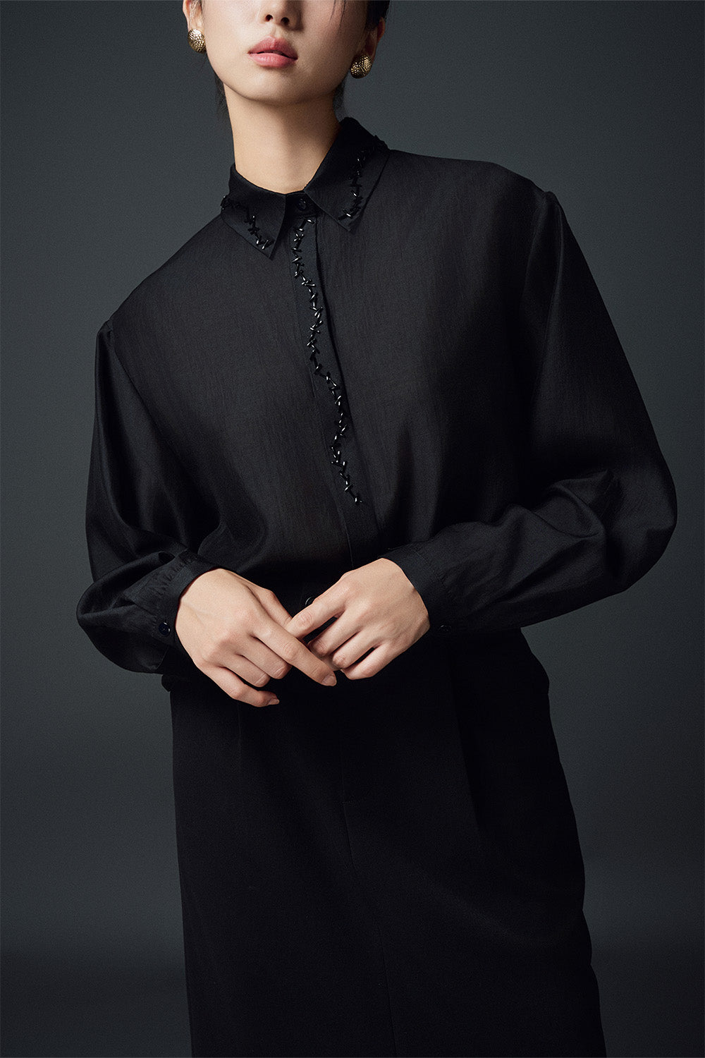 Sasha Straight Button Silk Shirt
