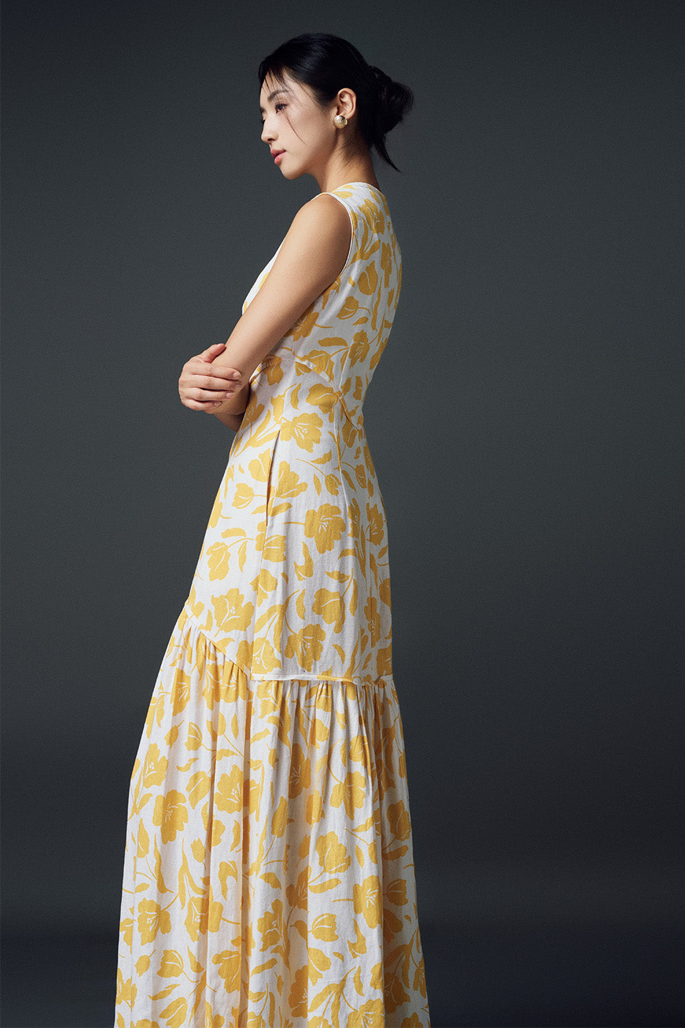 Sunna Drop Waist Scoop Neck Linen Maxi Dress