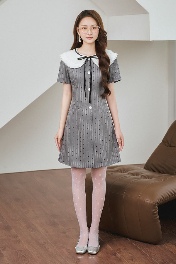 Vicky A-line Sailor Collar Neck Cotton Mini Dress