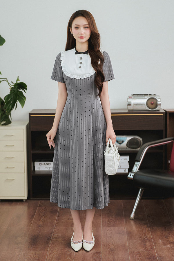 Nari A-line Round Neck Cotton Midi Dress