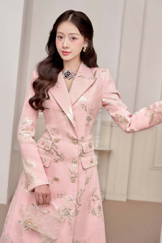 Birdie A-line V-Neck Brocade Midi Dress