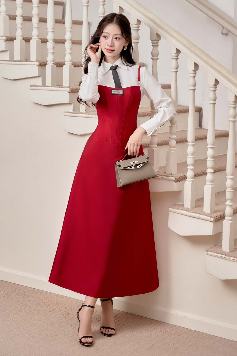 Reddream A-line Spaghetti Strap Taffeta Midi Dress