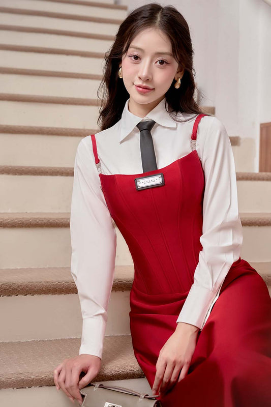 Reddream A-line Collared Neck Taffeta Midi Set