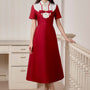 Redlie A-line Collared Neck Taffeta Midi Dress