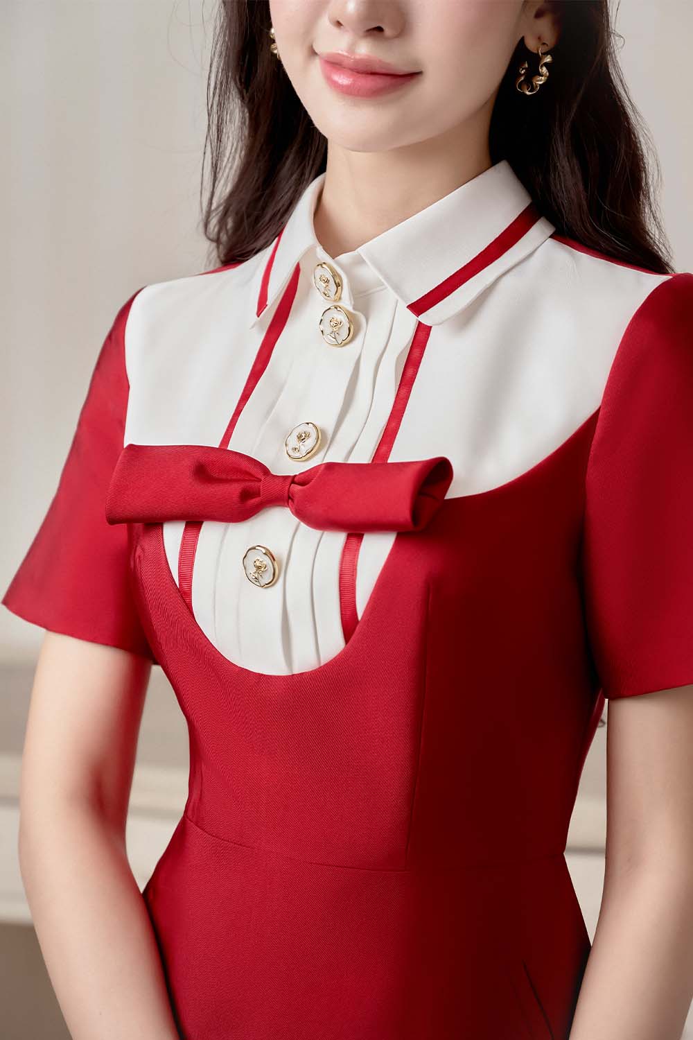 Redlie A-line Collared Neck Taffeta Midi Dress