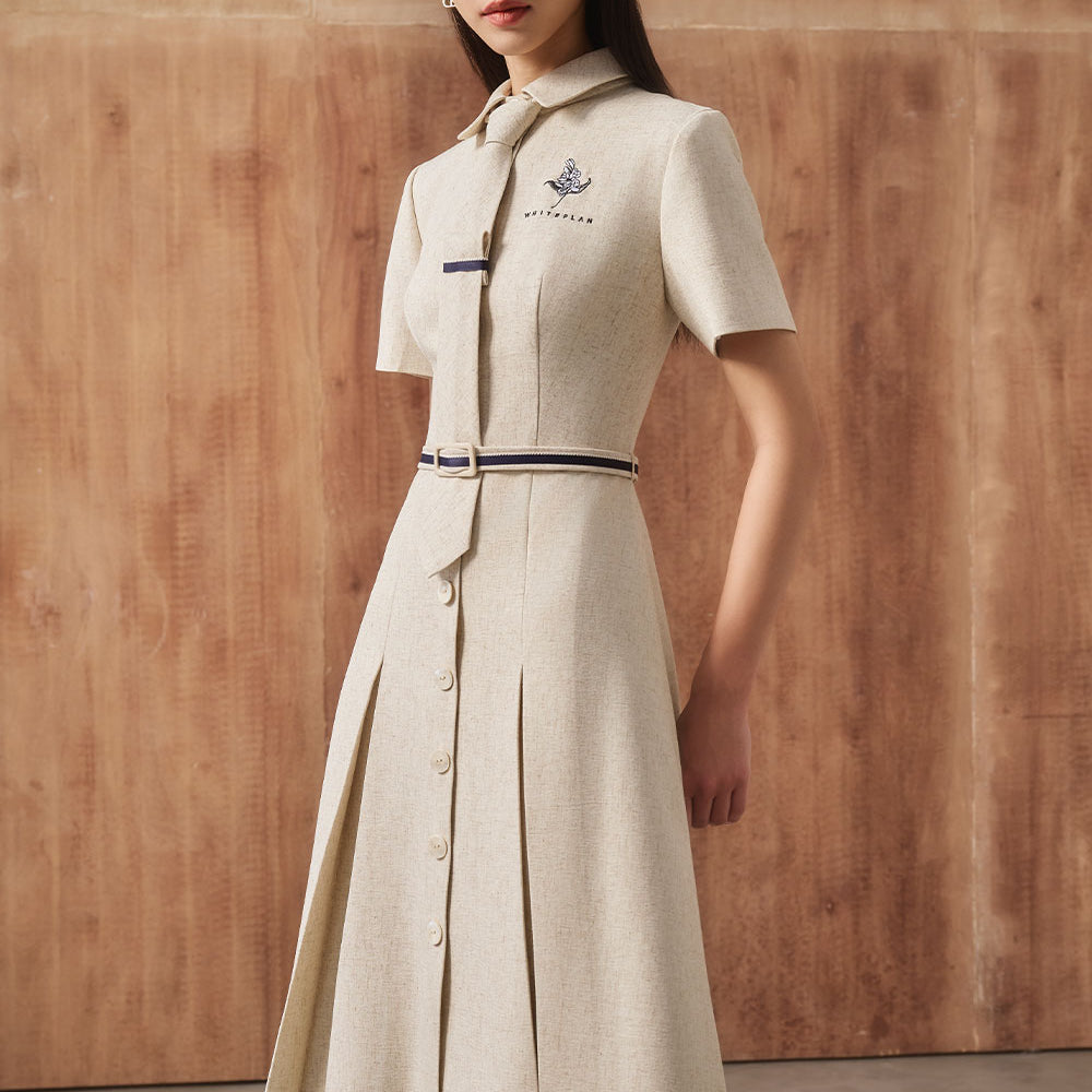 Lake A-line Collared Neck Linen Cotton Midi Dress