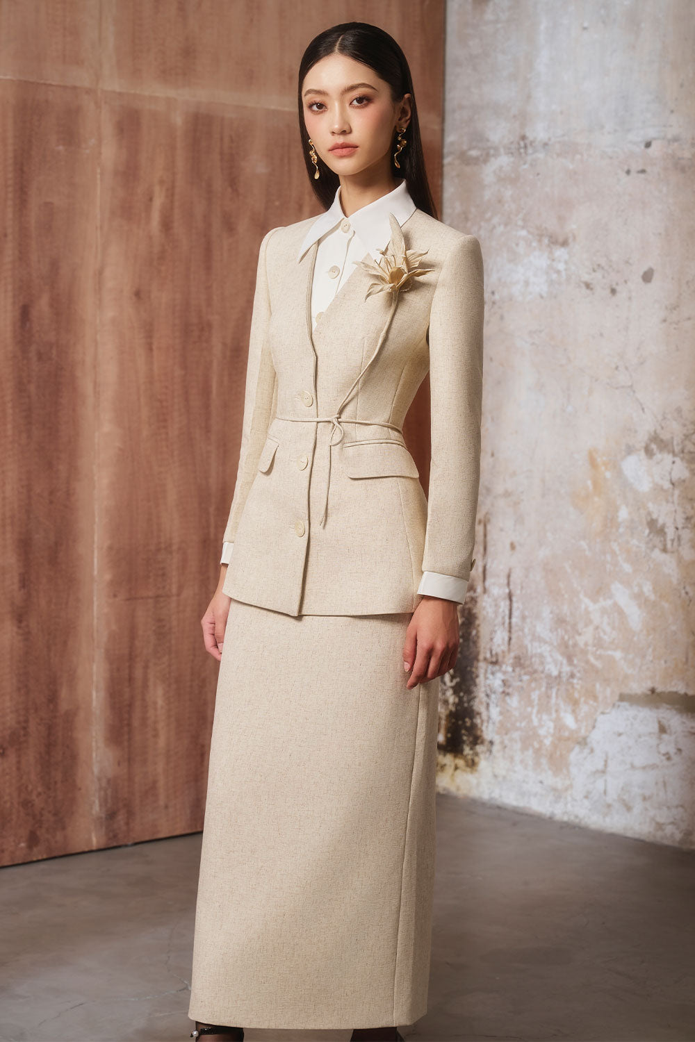 Monki Sheath Long Sleeved Linen Cotton Midi Set