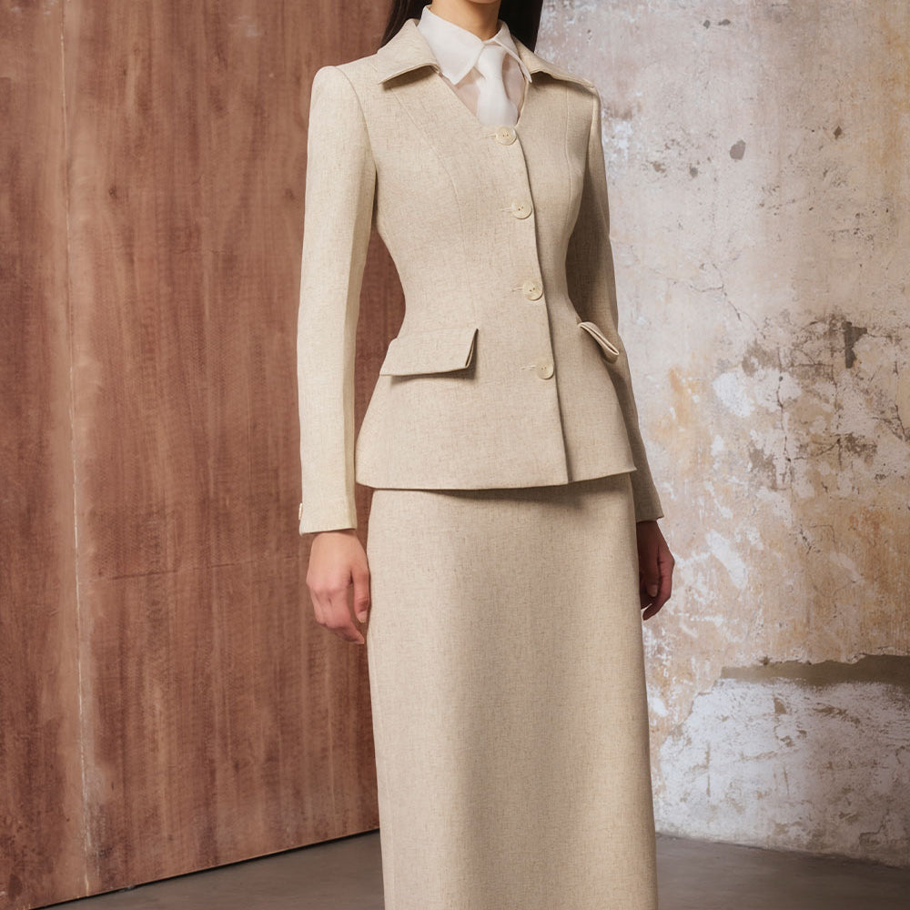 Jane Sheath Johnny Collar Linen Cotton Midi Set