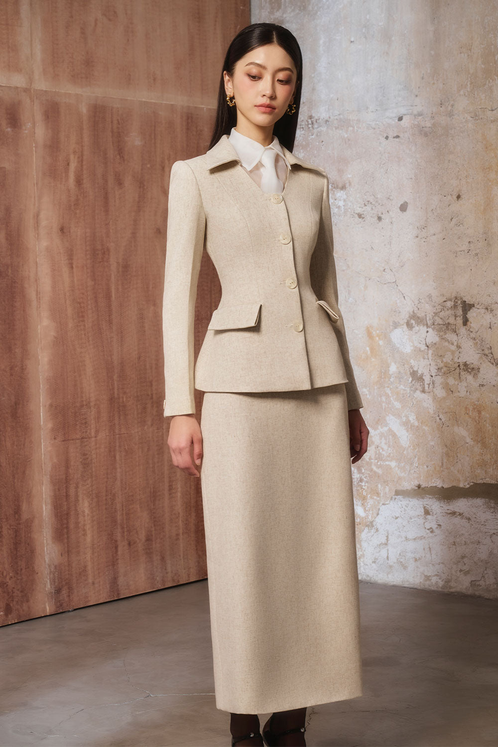 Jane Sheath Johnny Collar Linen Cotton Midi Set