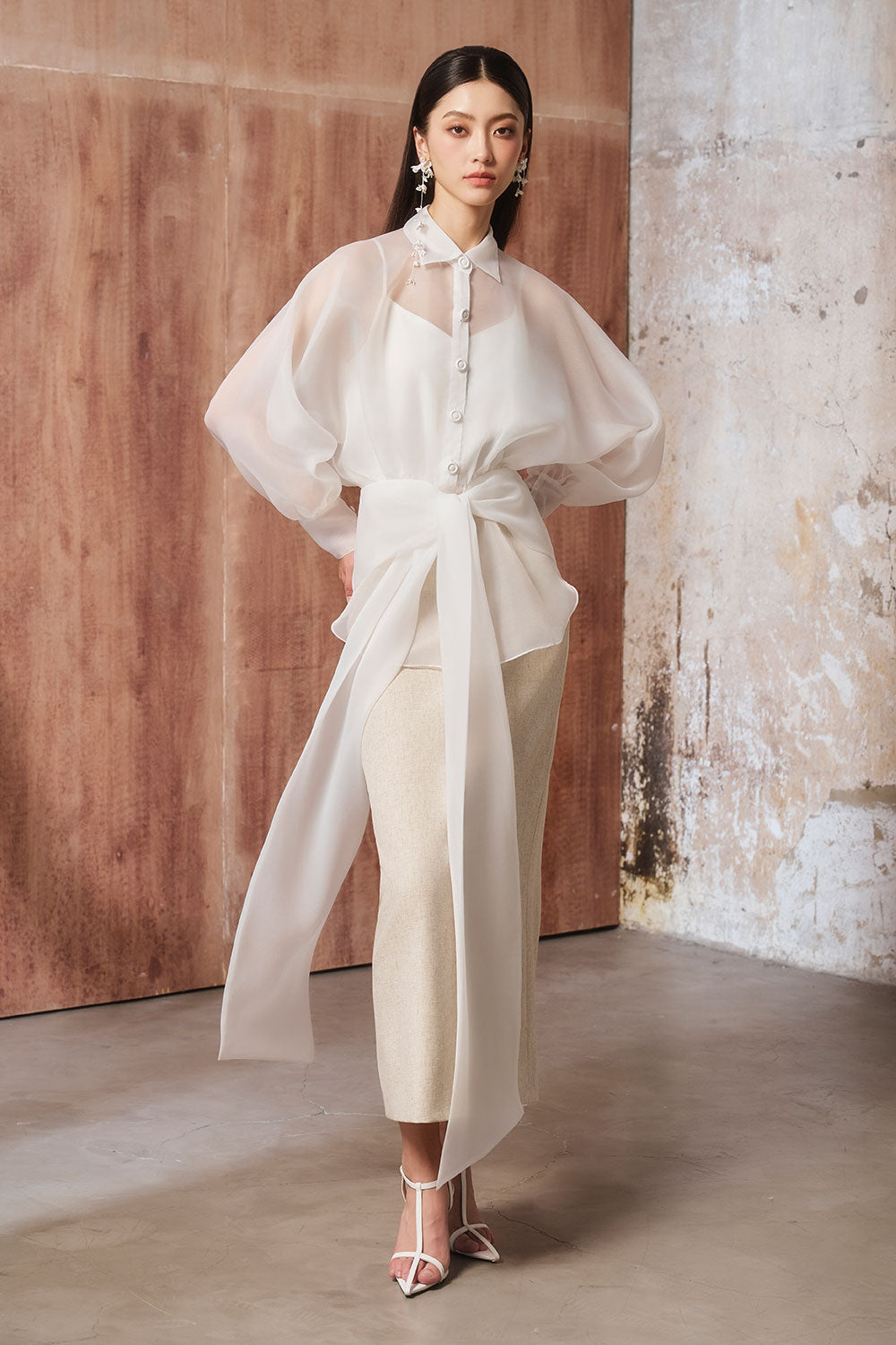 Taki Sheath See-Through Organic Cotton Midi Set