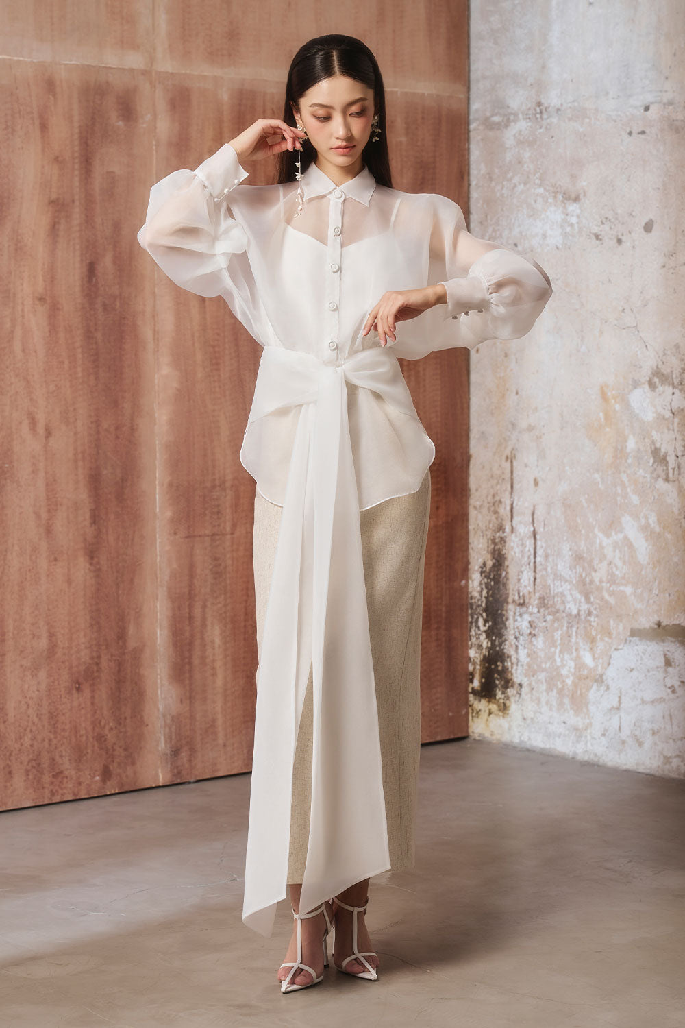 Taki Sheath See-Through Organic Cotton Midi Set