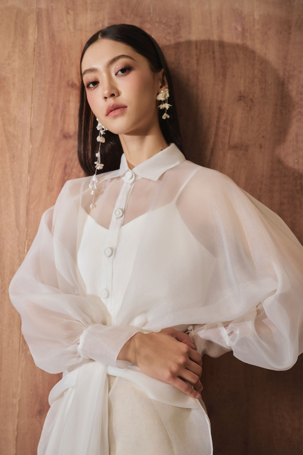 Taki Straight Cuff Sleeved Organza Shirt