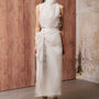Bone Straight Layered Organza Midi Skirt