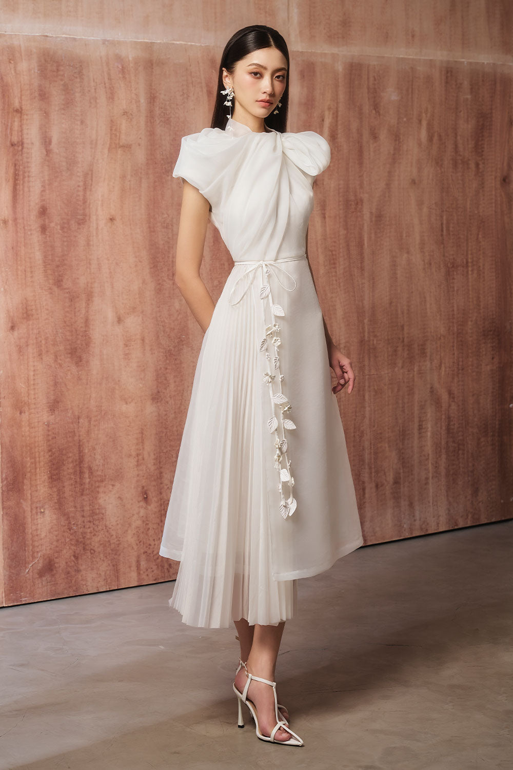 Werdie A-line Asymmetric Organza Midi Dress