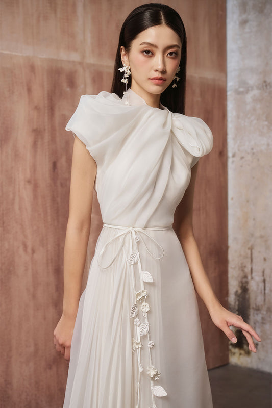 Werdie A-line Asymmetric Organza Midi Dress