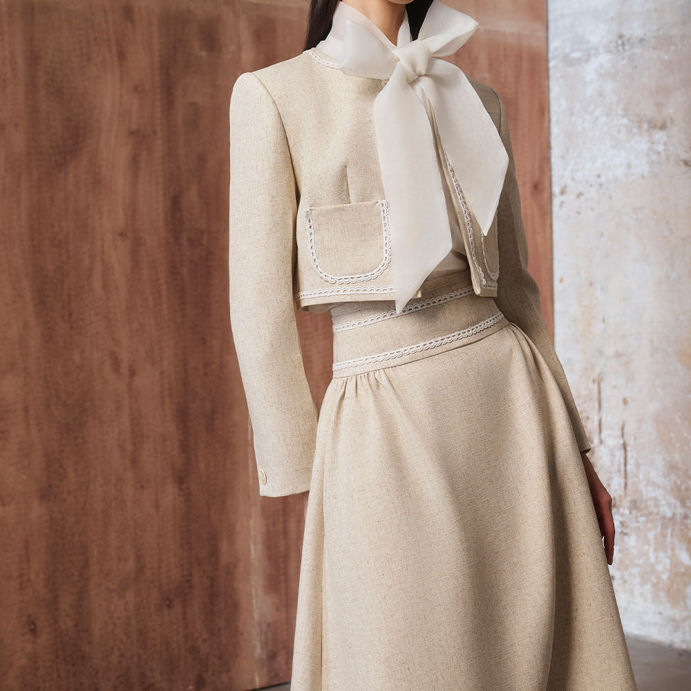 Janken A-line Long Sleeved Linen Cotton Midi Set