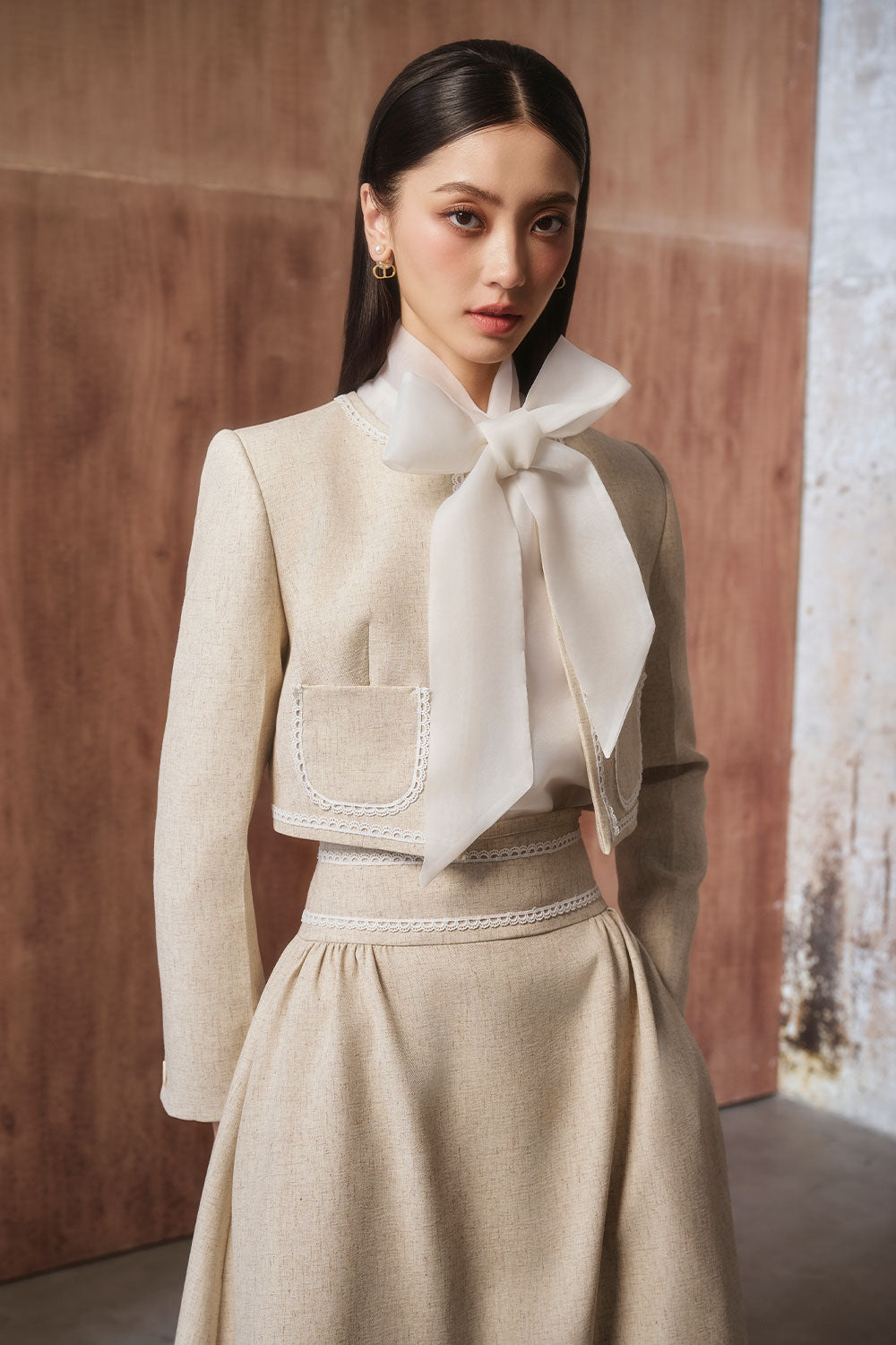 Janken Straight Tie Neck Organza Shirt