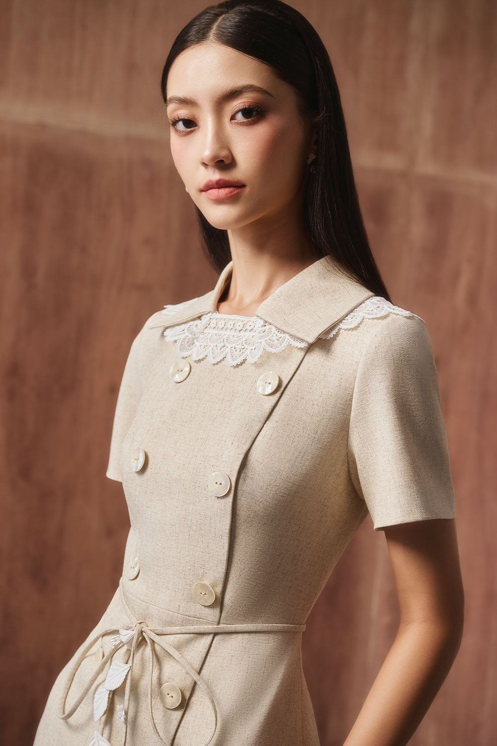 Sillen A-line Short Sleeved Linen Cotton Midi Dress