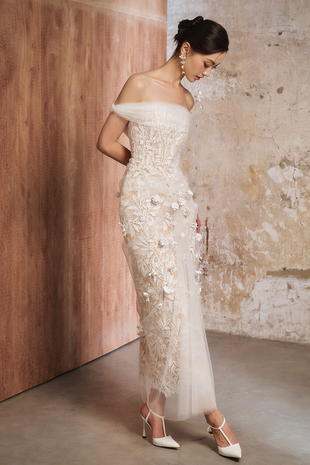 Cammy Sheath Off-Shoulder Lace Midi Dress