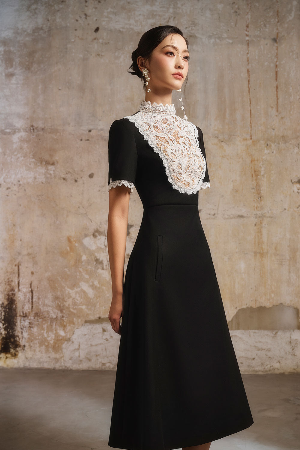 Women's Maifen A-Line Mock Neck Linen Cotton Midi Dress S/M/L/Customize Black and White /White/Black Mean Blvd Black and White / M Women's Maifen A-Line Mock Neck Linen Cotton Midi Dress S/M/L/Customize Black and White /White/Black Mean Blvd Black and White / M
