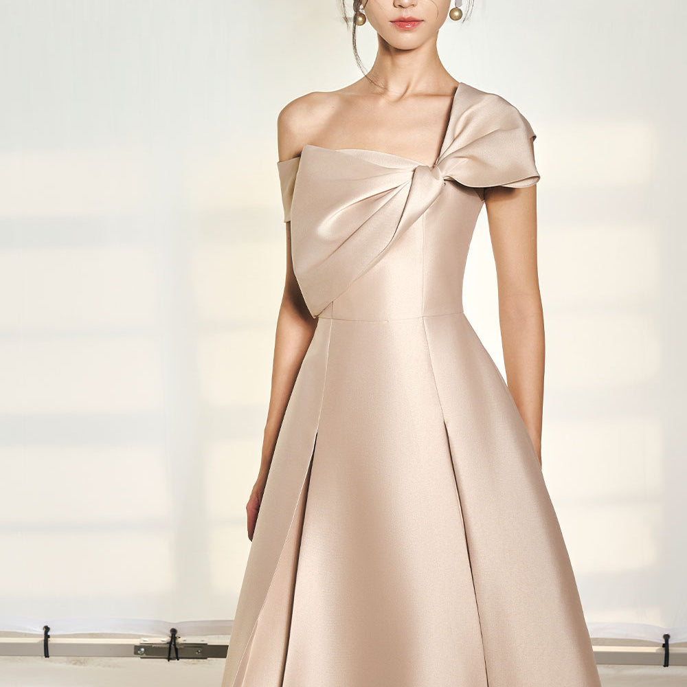 Esther A-line Asymmetric Taffeta Midi Dress