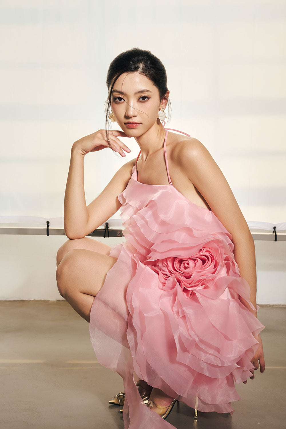 layered flower dress ANDREA & LEO A1420 Sage Floral Print Layered A-Line Dress