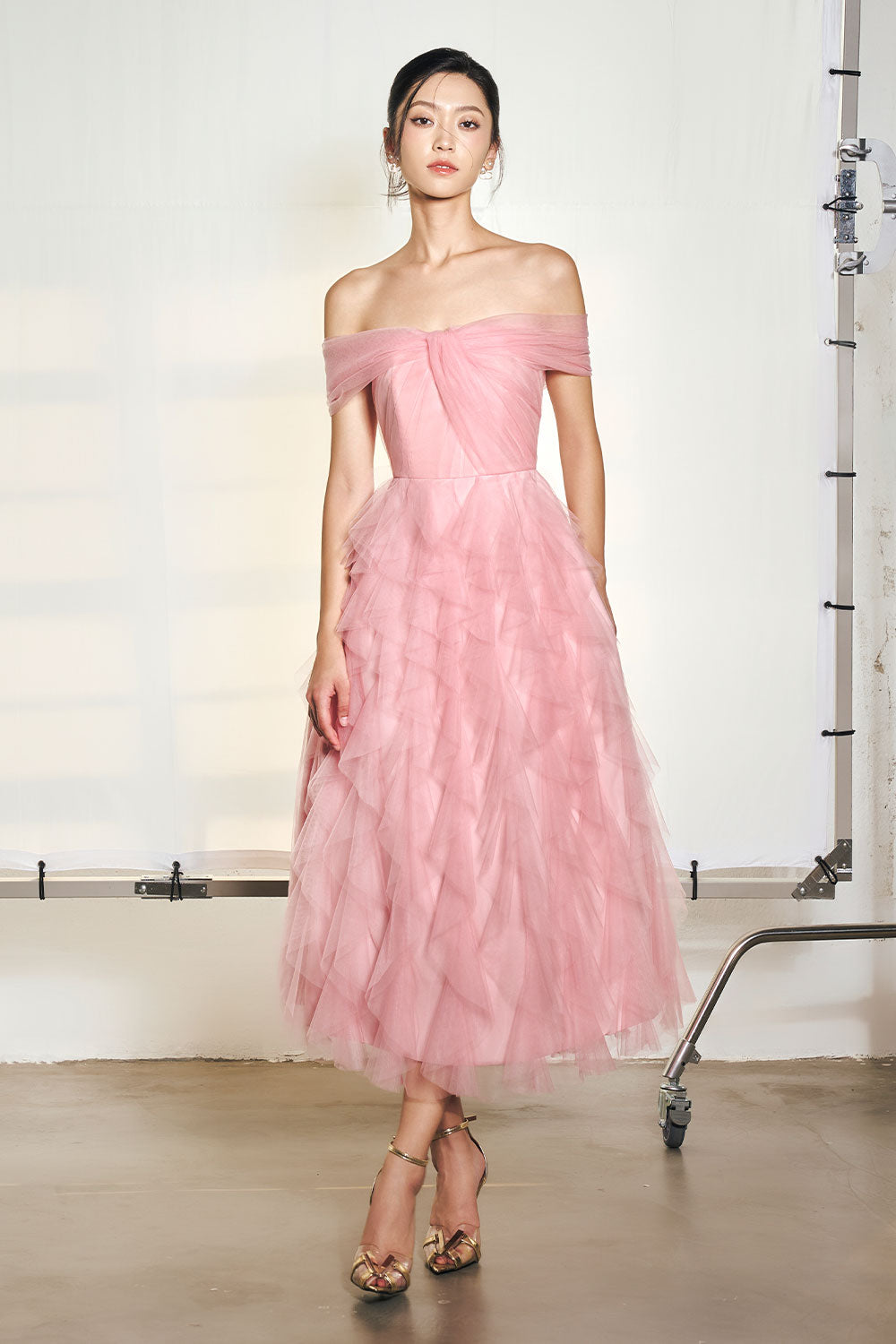 Emma A-line Off-Shoulder Organza Midi Dress