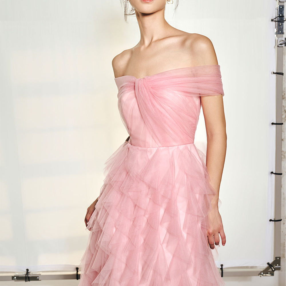 Emma A-line Off-Shoulder Organza Midi Dress