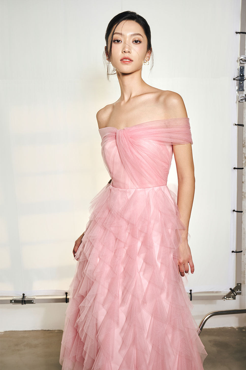 Emma A-line Off-Shoulder Organza Midi Dress