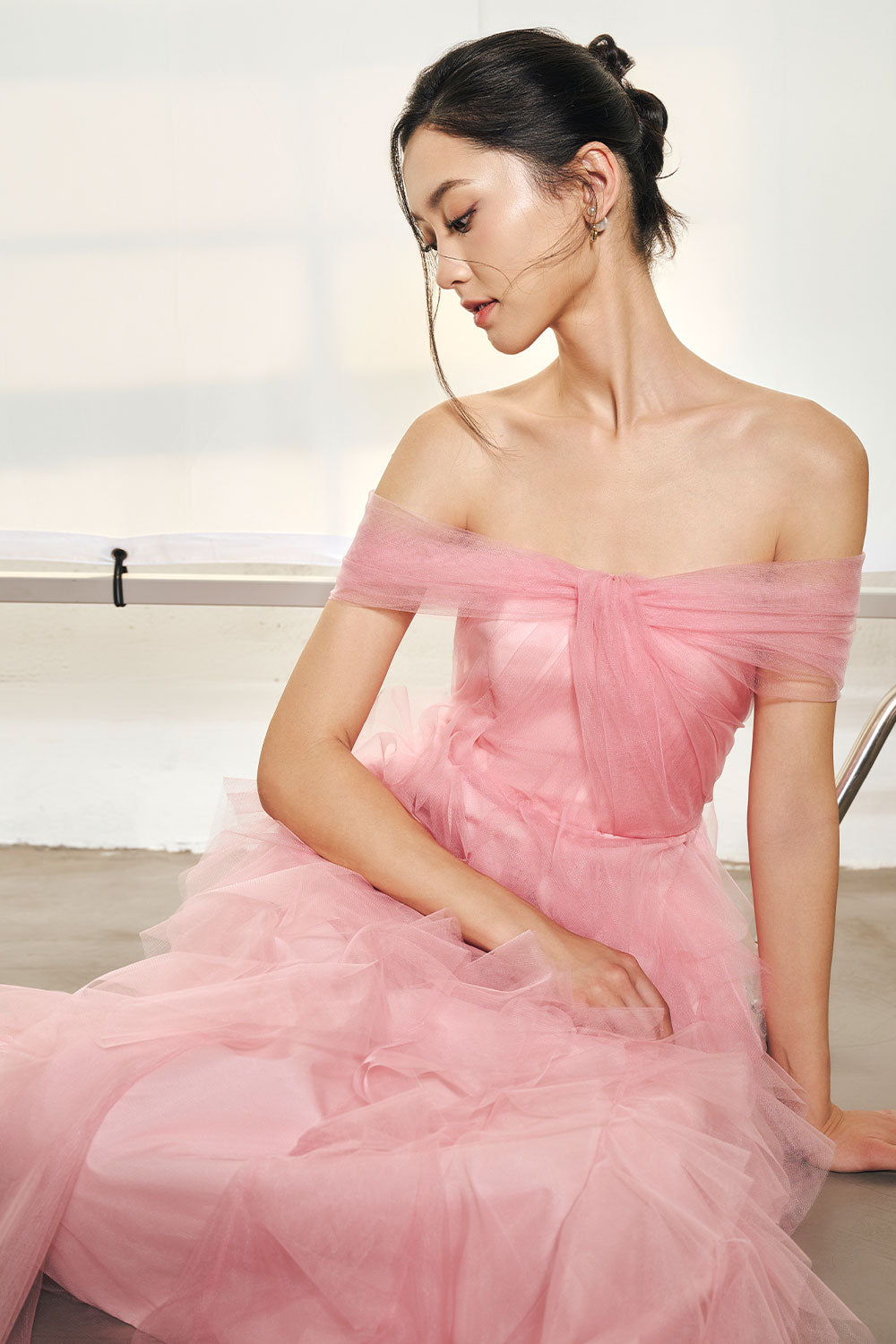 Emma A-line Off-Shoulder Organza Midi Dress