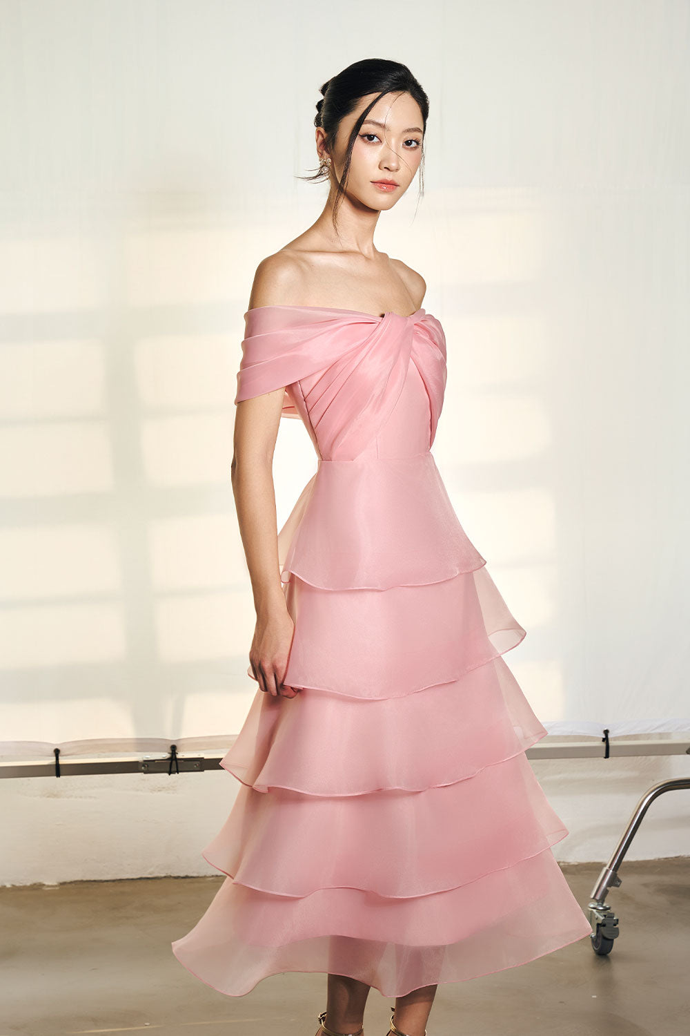 Lisa Layered Off-Shoulder Organza Midi Dress