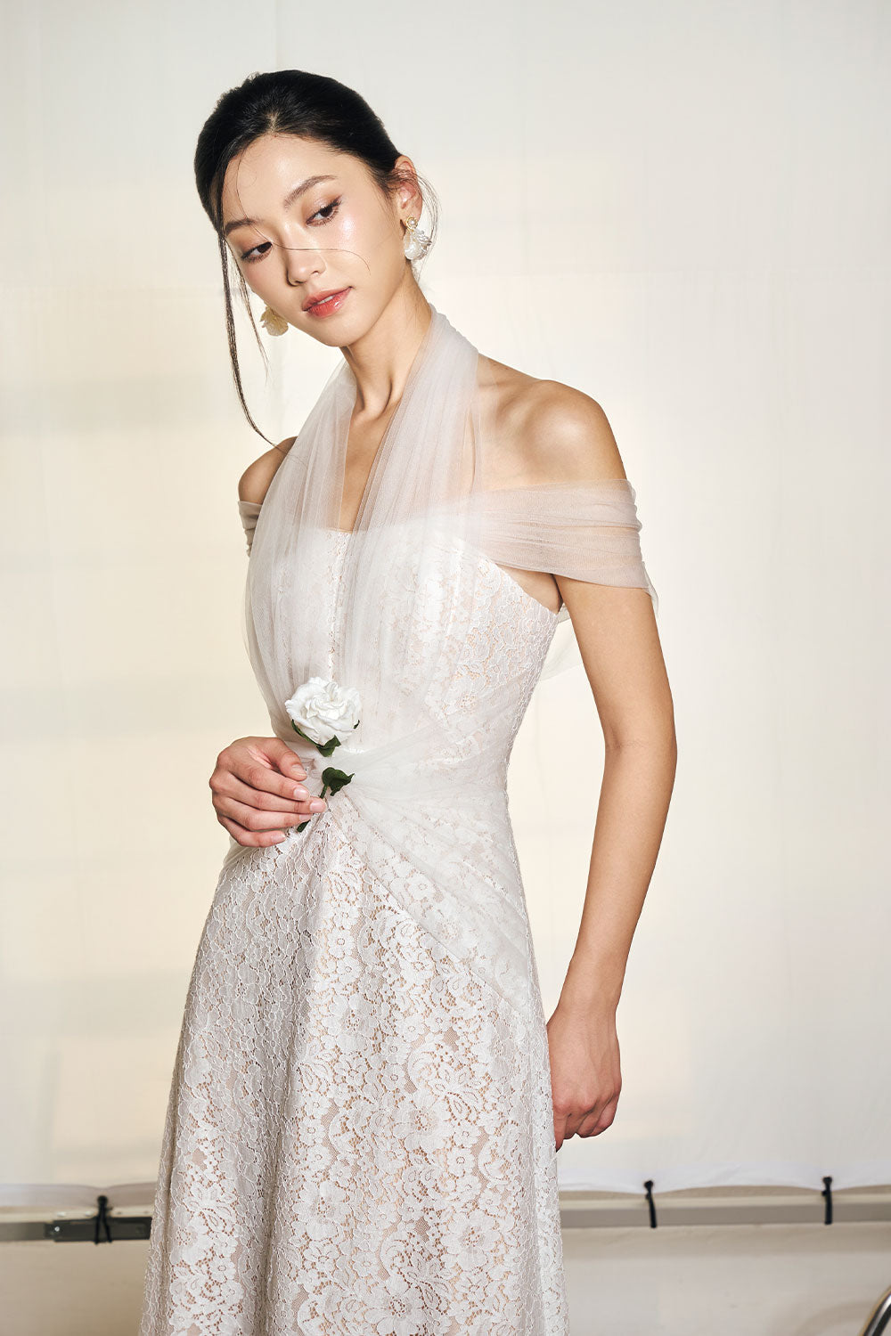 Dairy A-line Flower Applique Mesh Lace Midi Dress