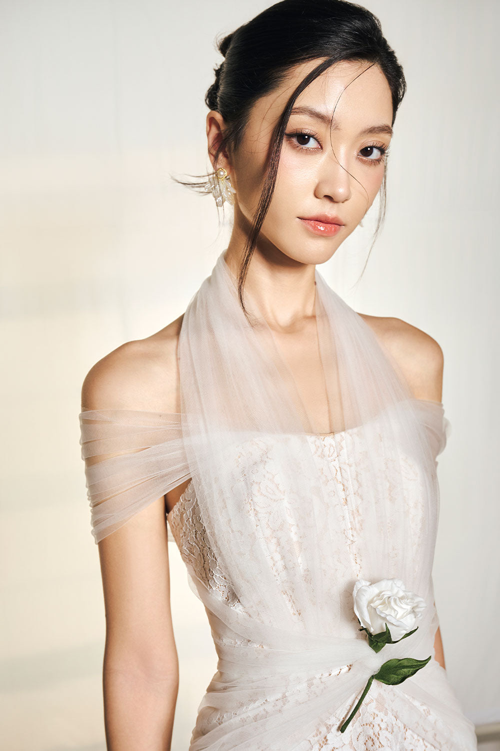 Dairy A-line Flower Applique Mesh Lace Midi Dress