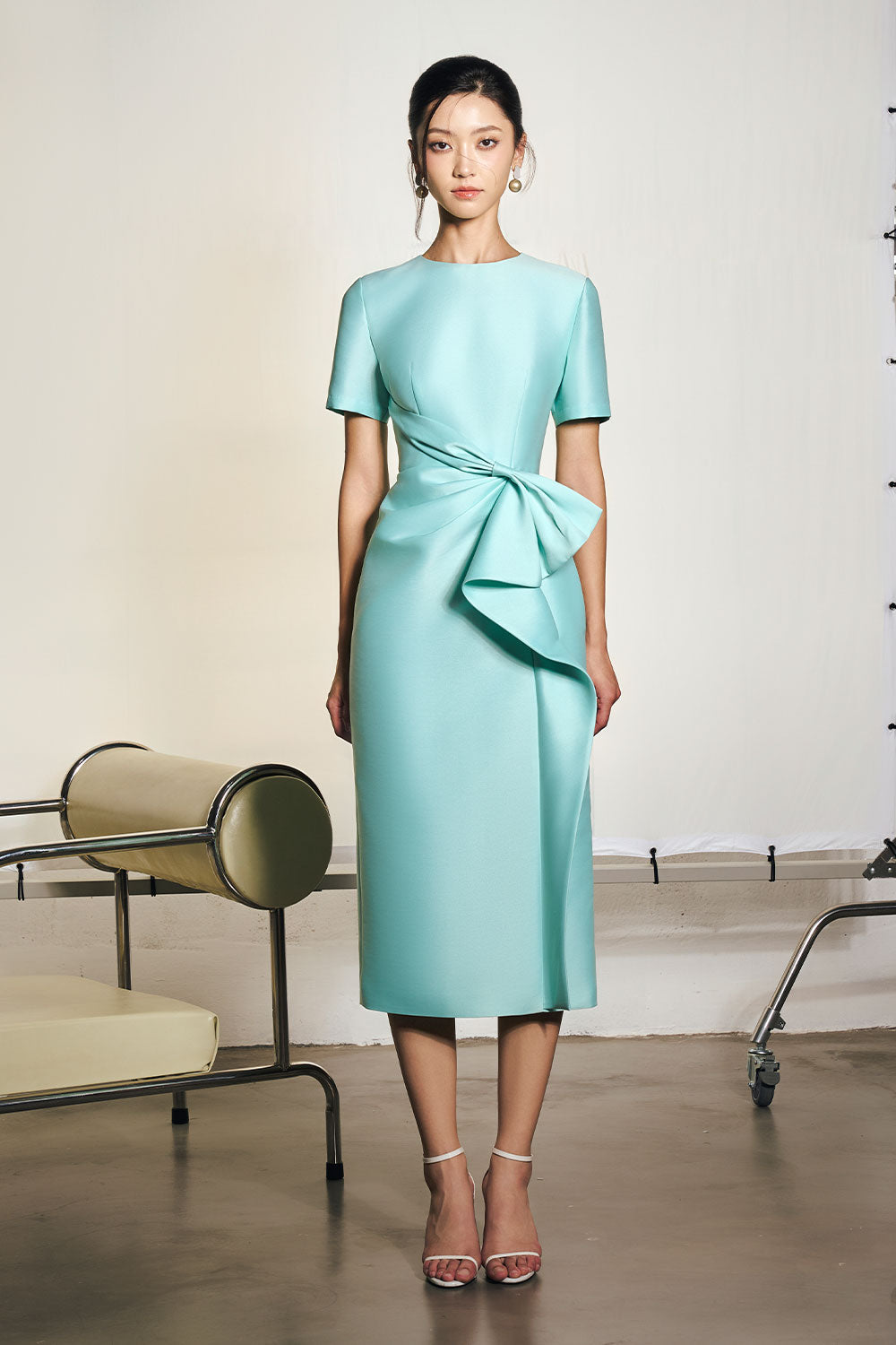 Natalie Sheath Draped Taffeta Midi Dress