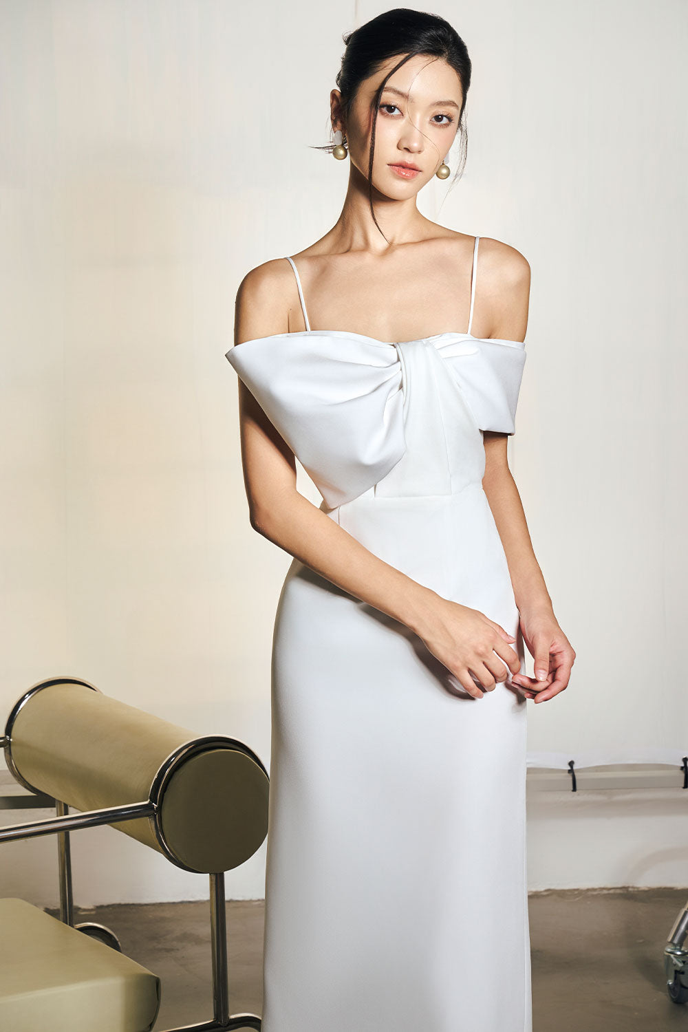 satin tie neck midi dress Women's Flora Sheath Tie Neck Polyester Midi Dress S/M/L/Customize White MEAN BLVD White / L