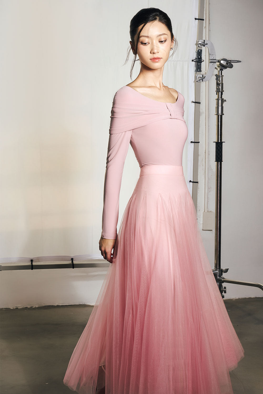 Hayden A-line Pleated Mesh Ankle Length Skirt