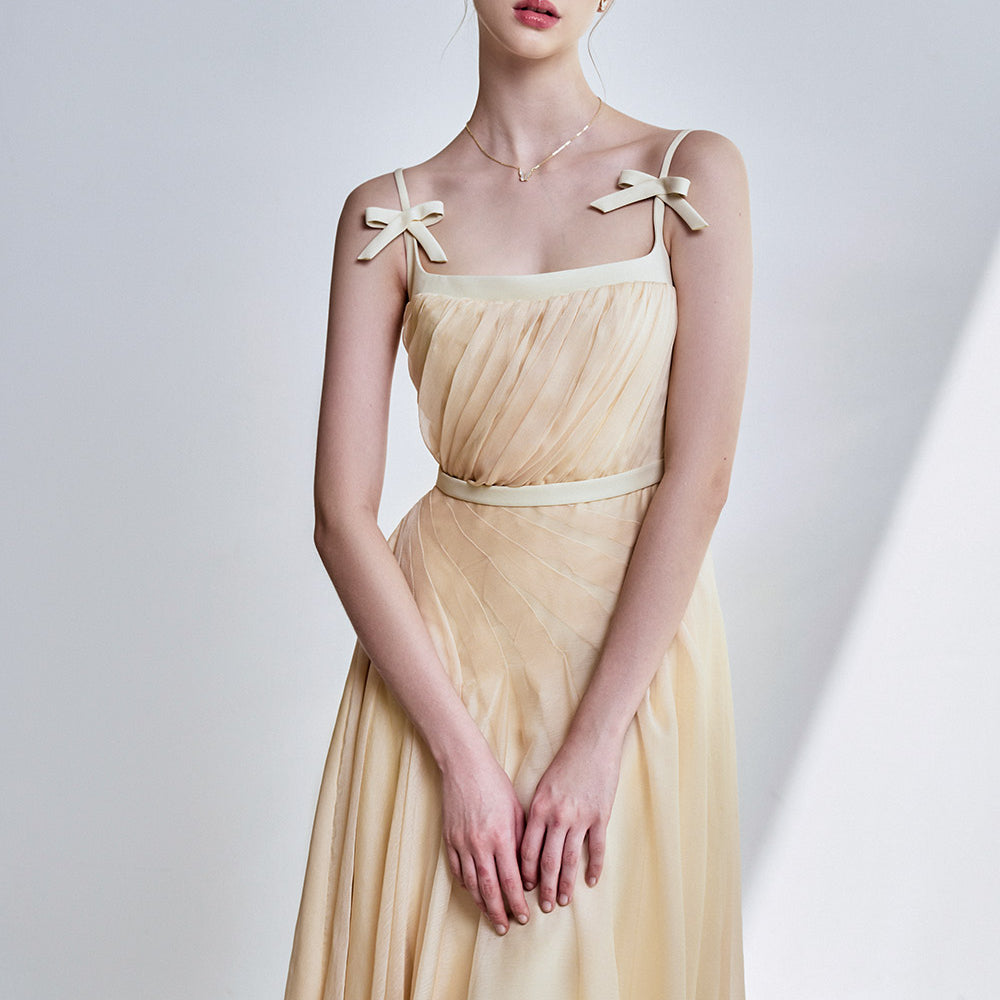 Lyra A-line Square Neck Silk Chiffon Midi Dress