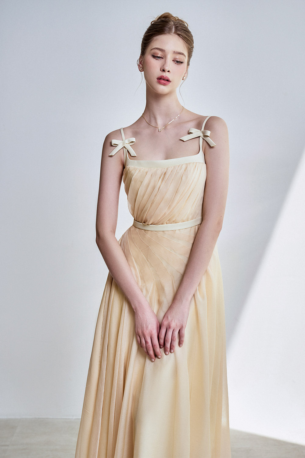 Women's Lyra A-Line Square Neck Silk Chiffon Midi Dress S/M/L/Customize Butter Cream Mean Blvd Butter Cream / M Women's Lyra A-Line Square Neck Silk Chiffon Midi Dress S/M/L/Customize Butter Cream Mean Blvd Butter Cream / M